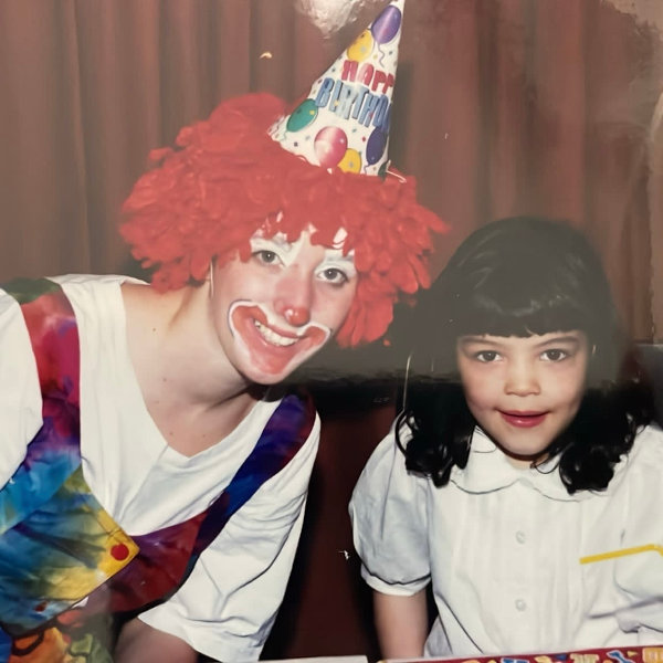 Carla dressed as a clown